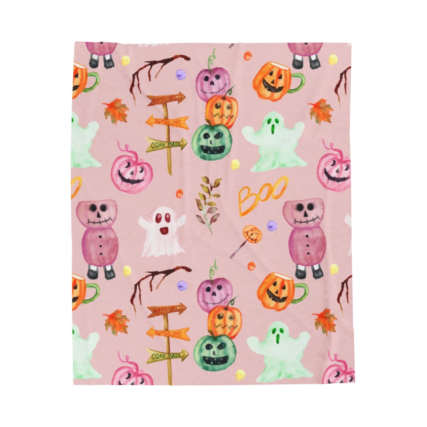 Pink Halloween Velveteen Plush Blanket