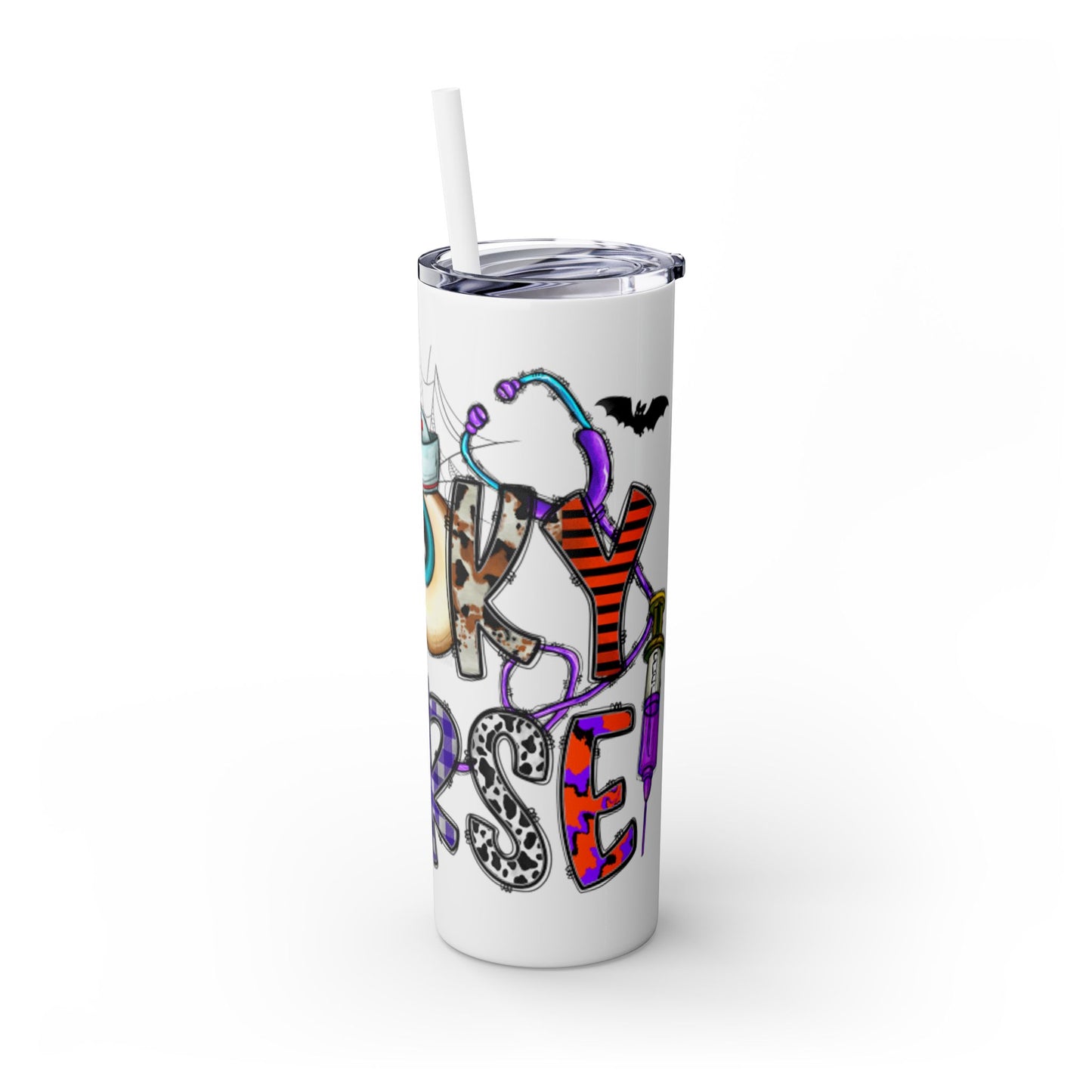 Spooky Nurse Skinny Tumbler with Straw, 20oz