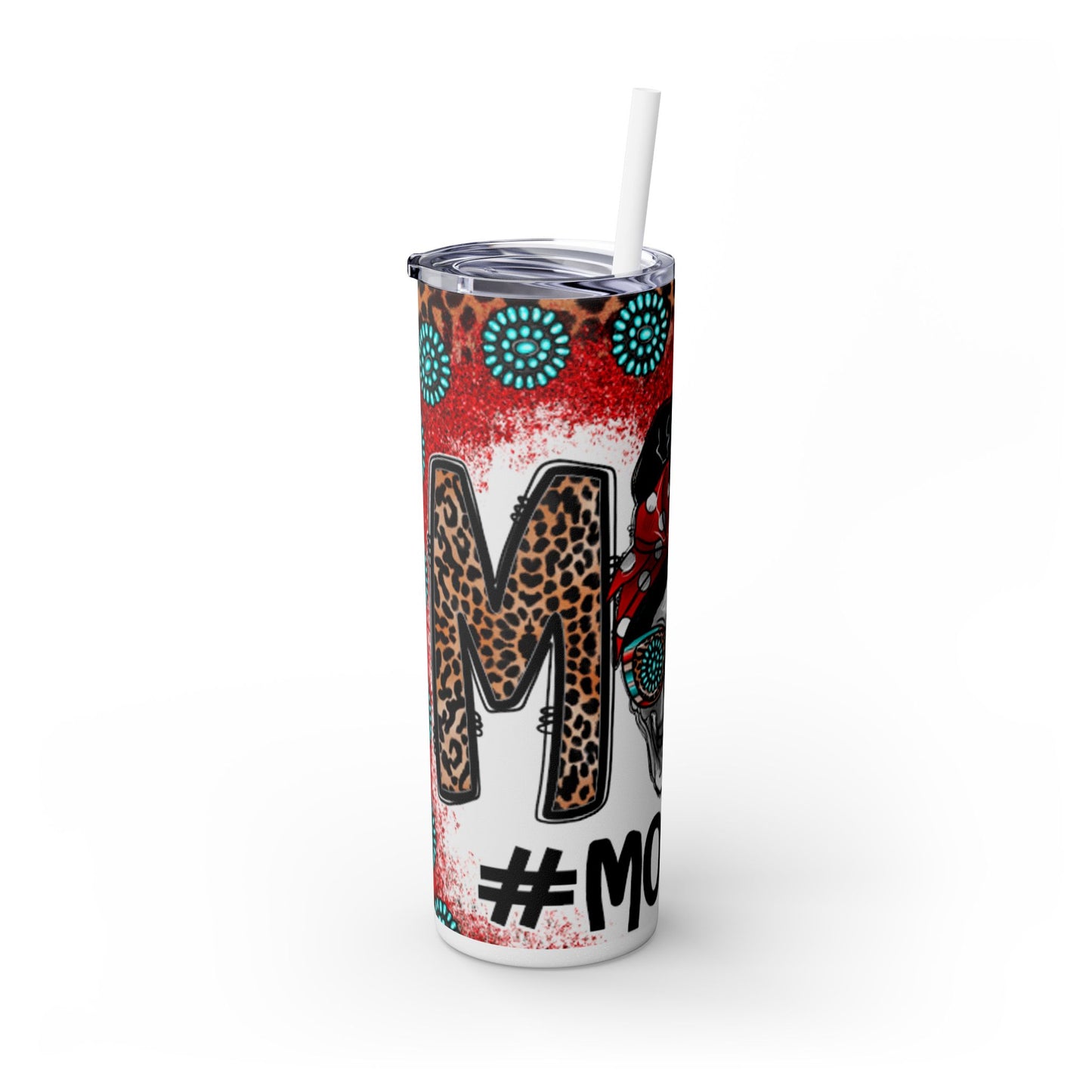 Skull Mom Skinny Tumbler with Straw, 20oz