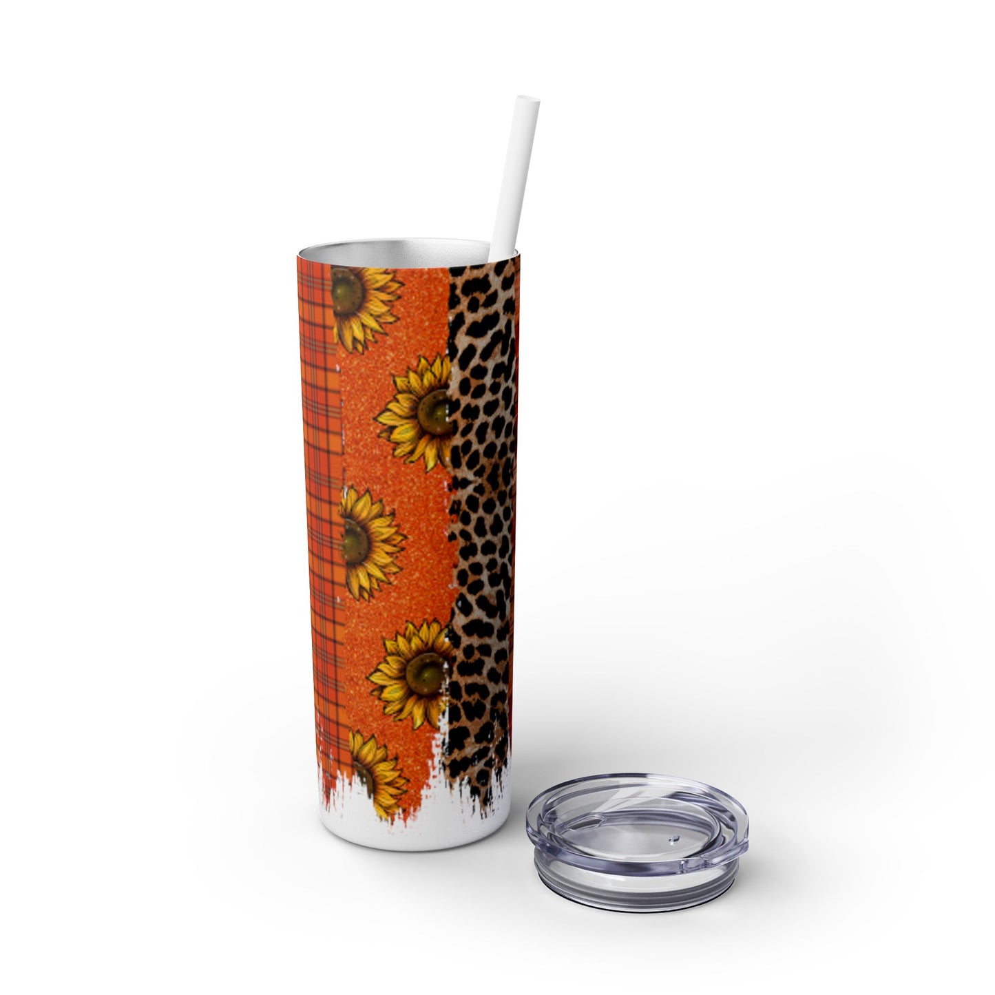 Fall Brush Stroke Skinny Tumbler with Straw, 20oz