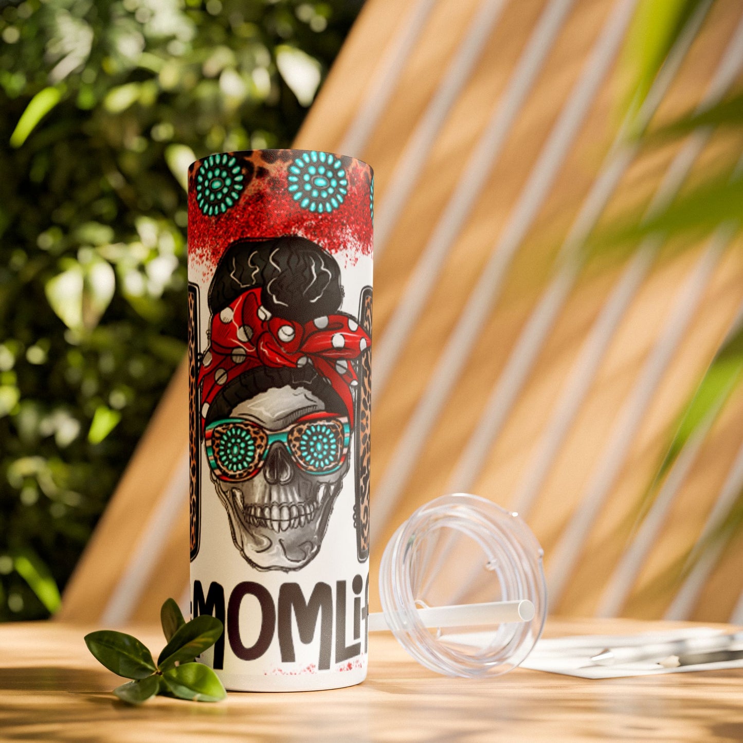 Skull Mom Skinny Tumbler with Straw, 20oz