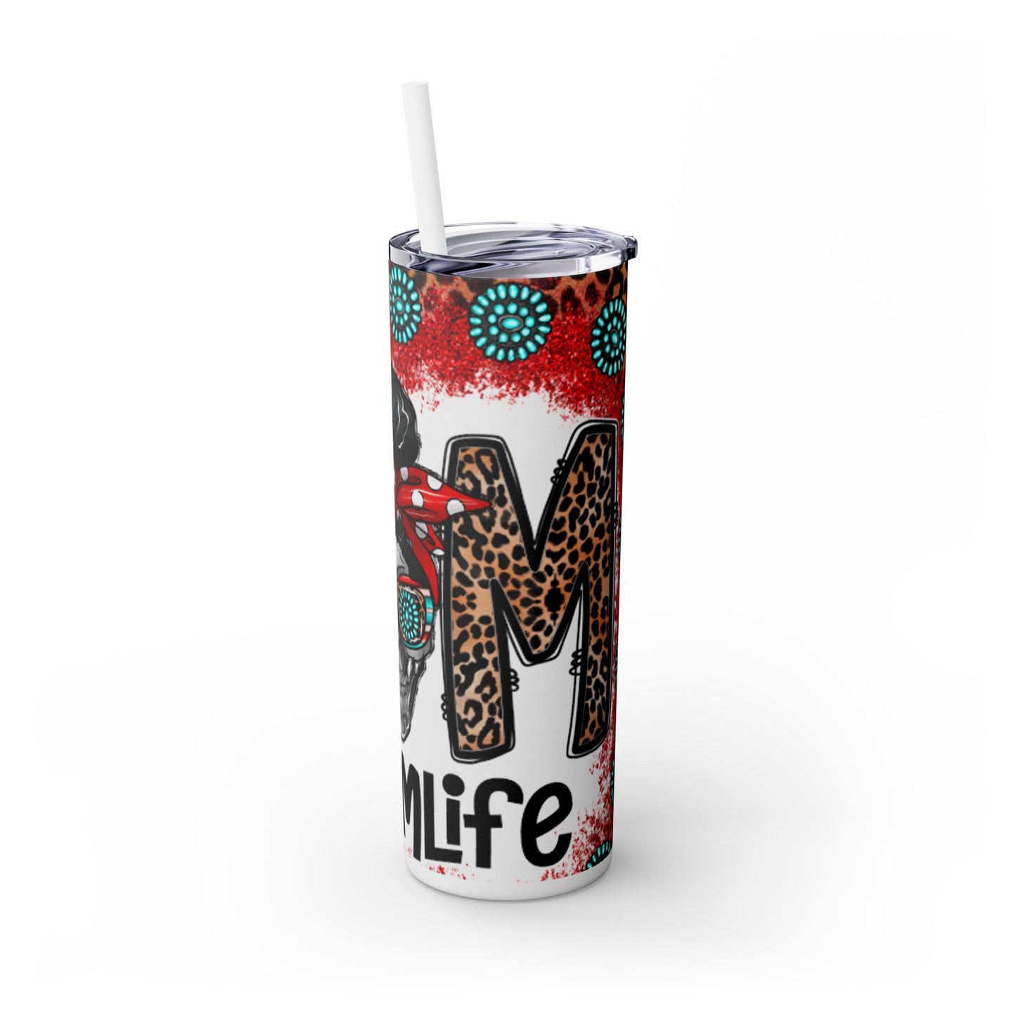 Skull Mom Skinny Tumbler with Straw, 20oz