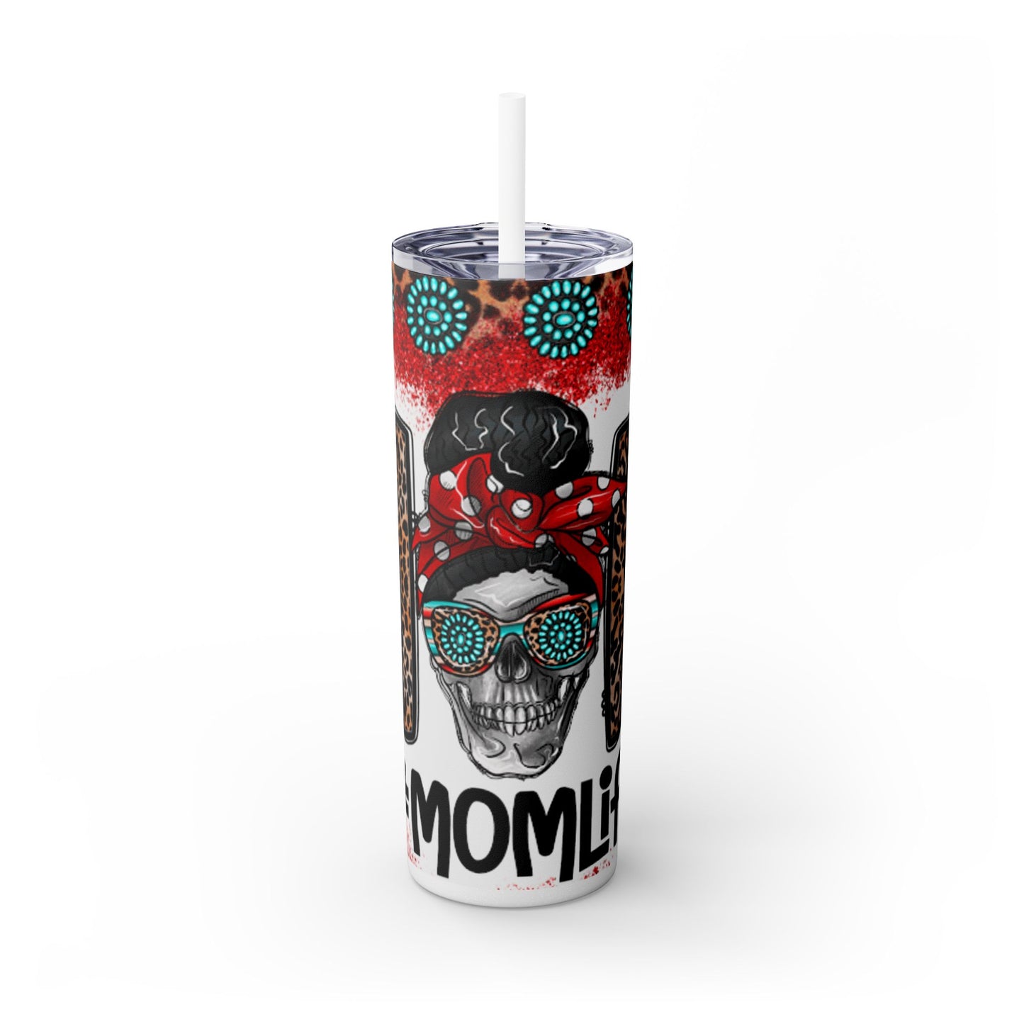 Skull Mom Skinny Tumbler with Straw, 20oz