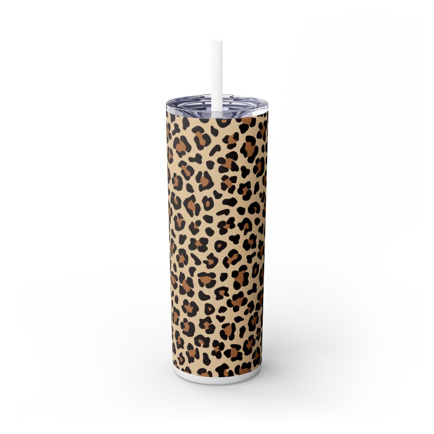 Leopard Print Skinny Tumbler with Straw, 20oz