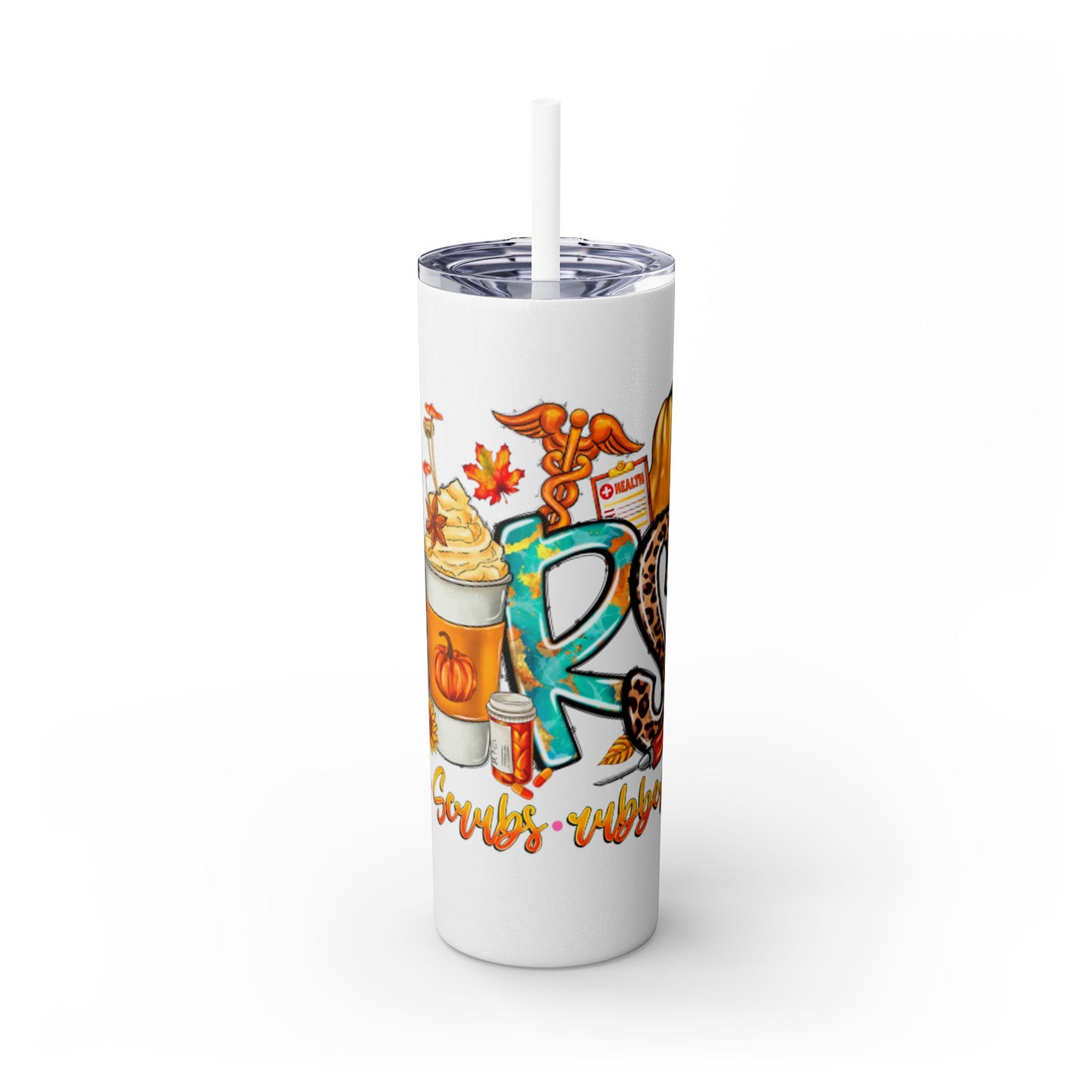 Fall Nurse Skinny Tumbler with Straw, 20oz