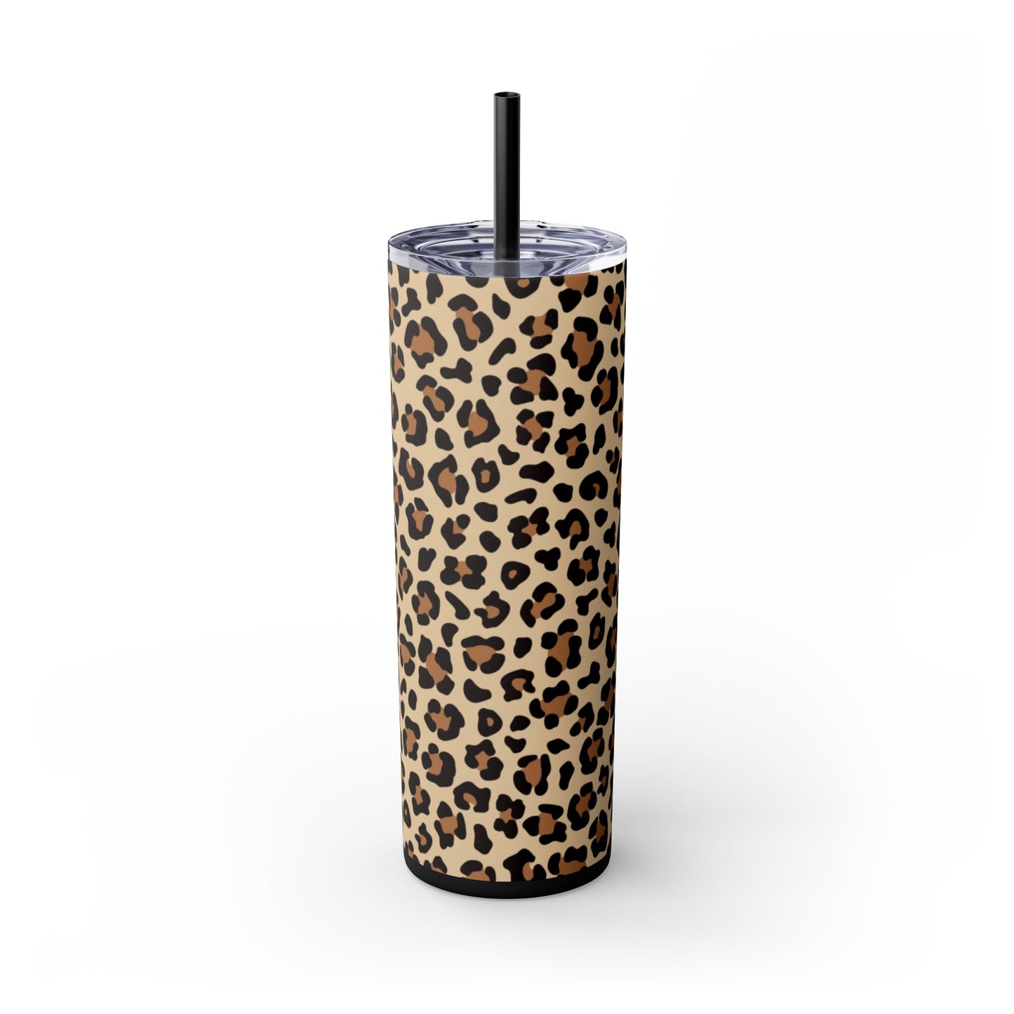 Leopard Print Skinny Tumbler with Straw, 20oz