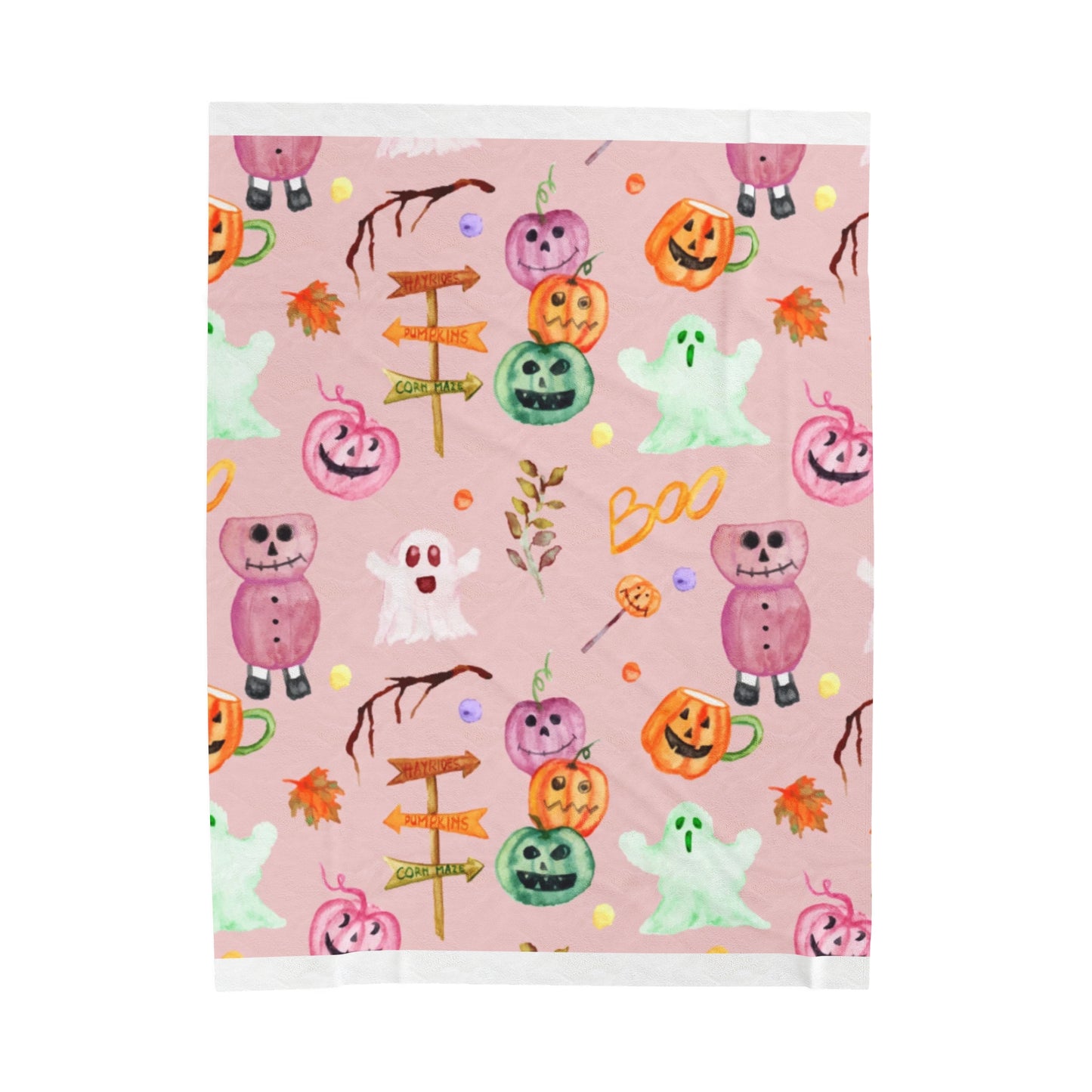 Pink Halloween Velveteen Plush Blanket