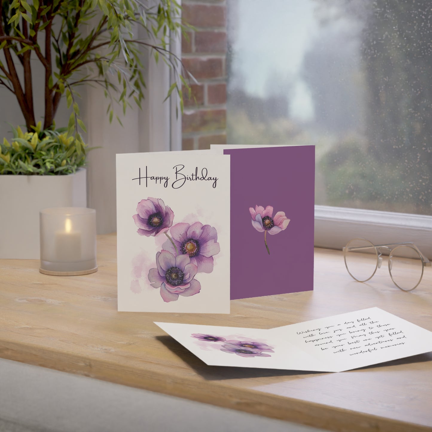 Purple Flower Birthday Cards