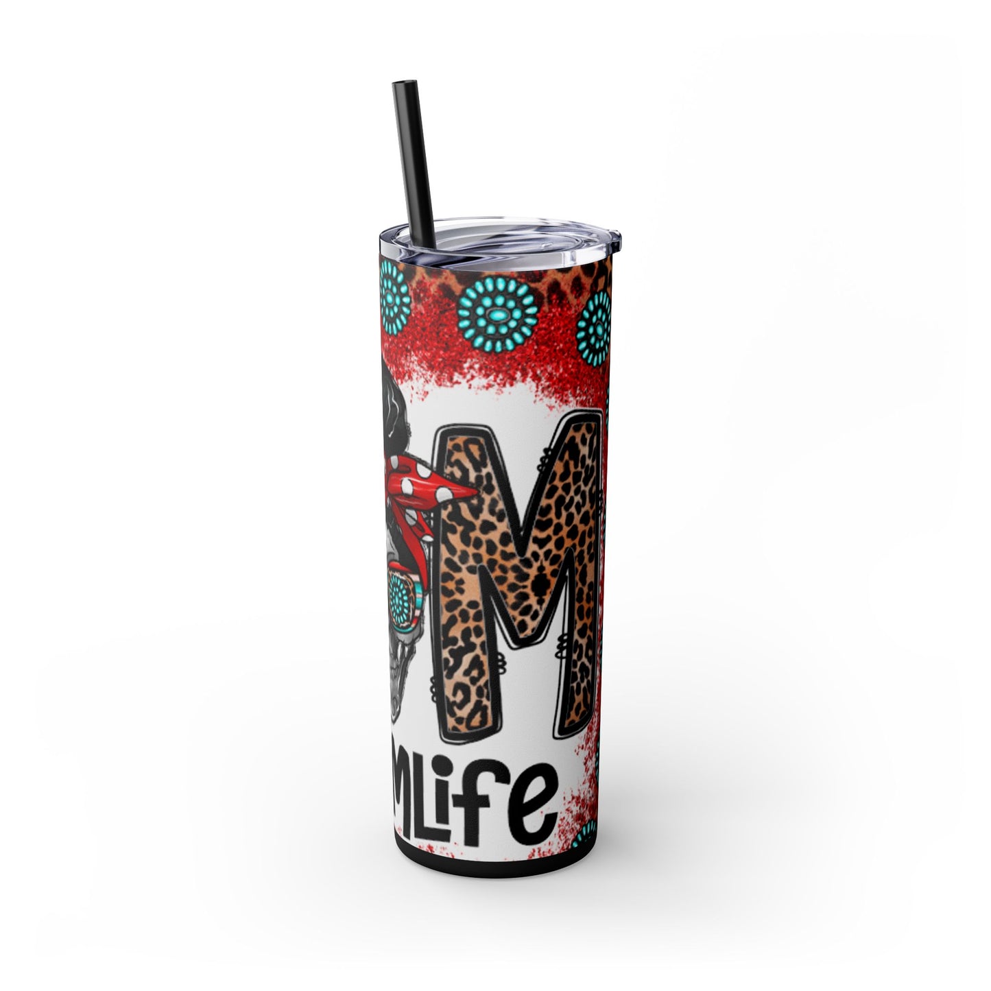 Skull Mom Skinny Tumbler with Straw, 20oz