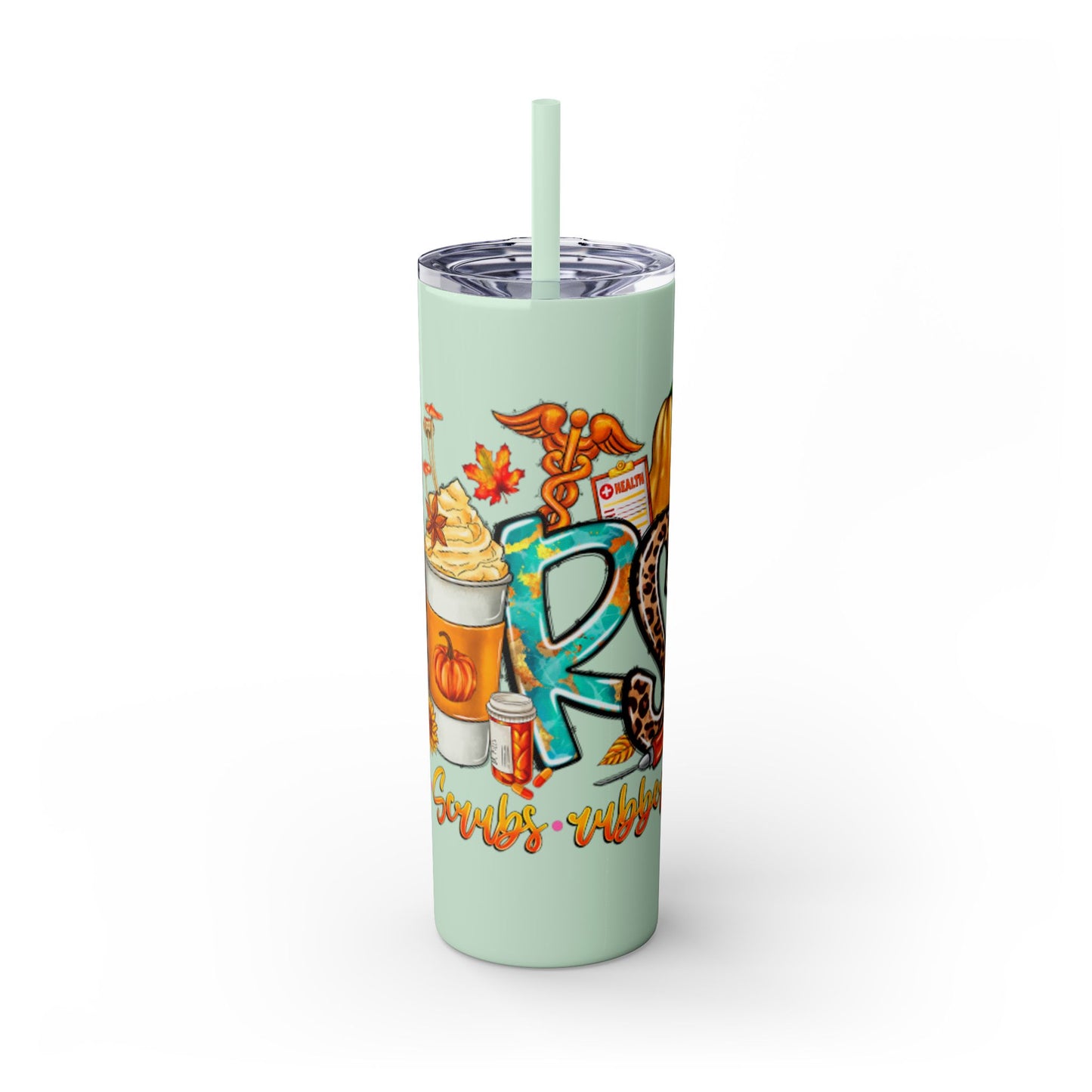 Fall Nurse Skinny Tumbler with Straw, 20oz