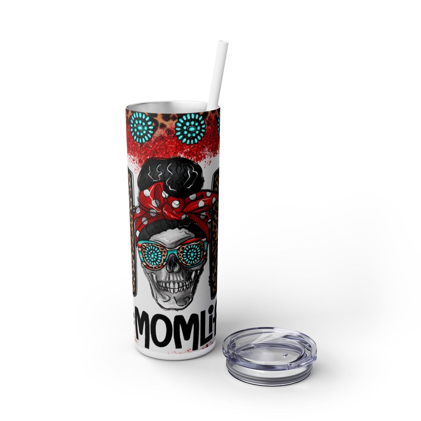 Skull Mom Skinny Tumbler with Straw, 20oz