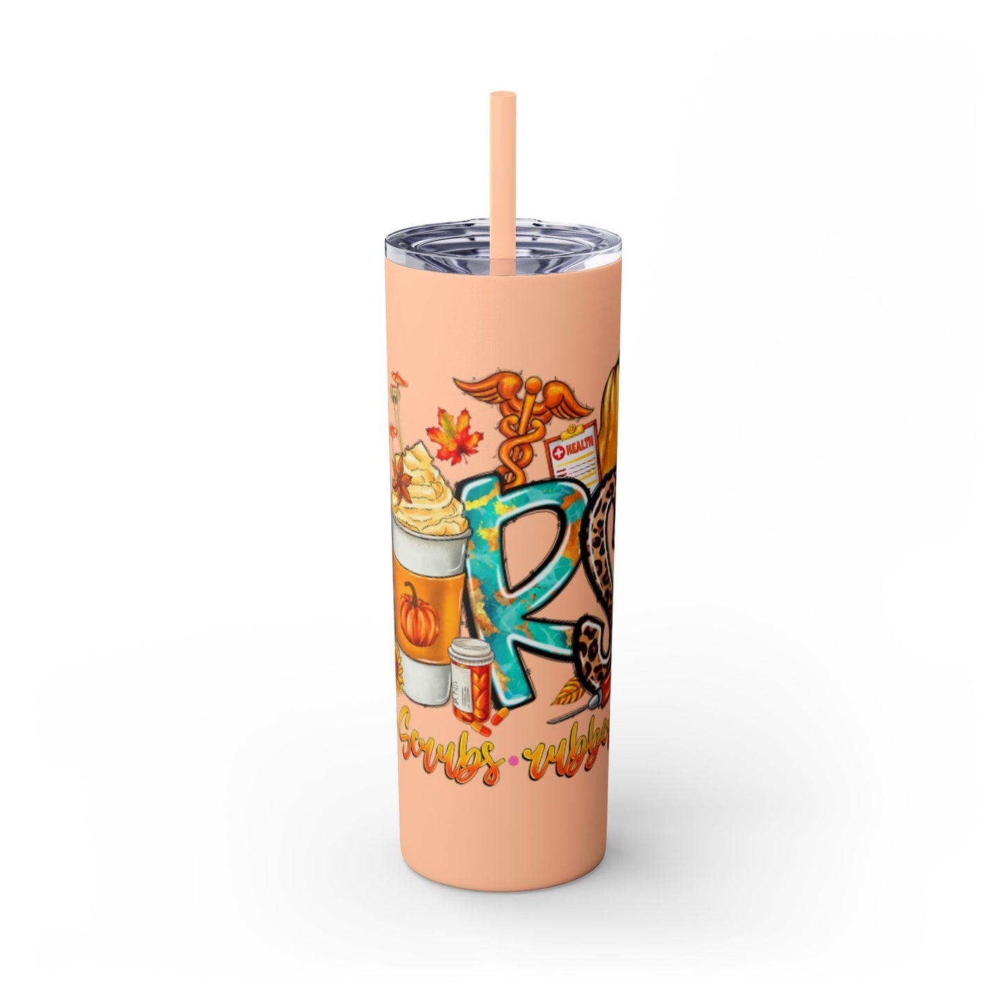 Fall Nurse Skinny Tumbler with Straw, 20oz