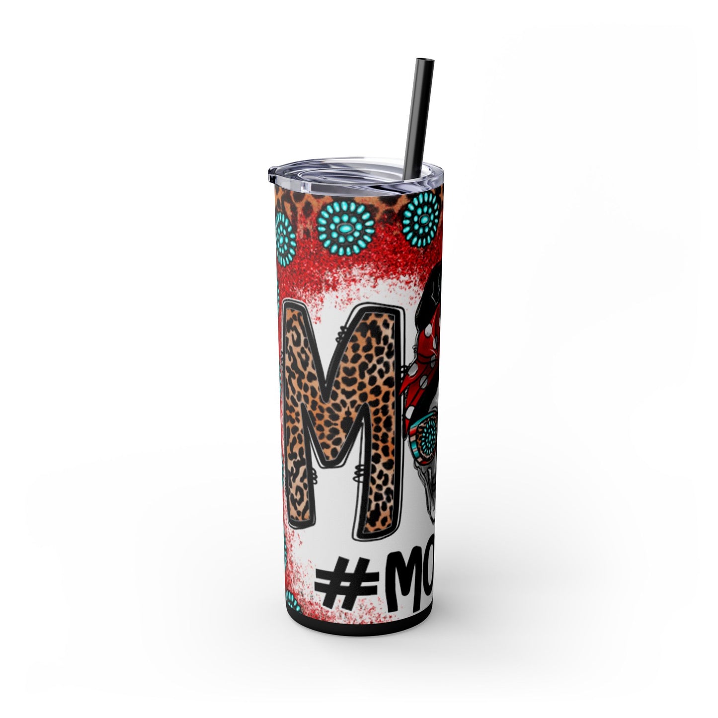 Skull Mom Skinny Tumbler with Straw, 20oz