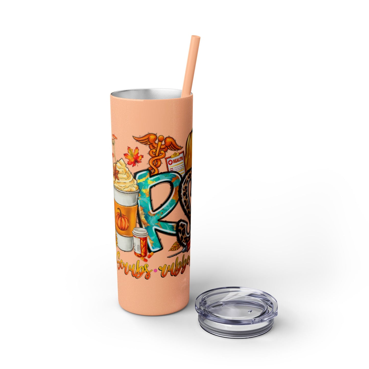 Fall Nurse Skinny Tumbler with Straw, 20oz