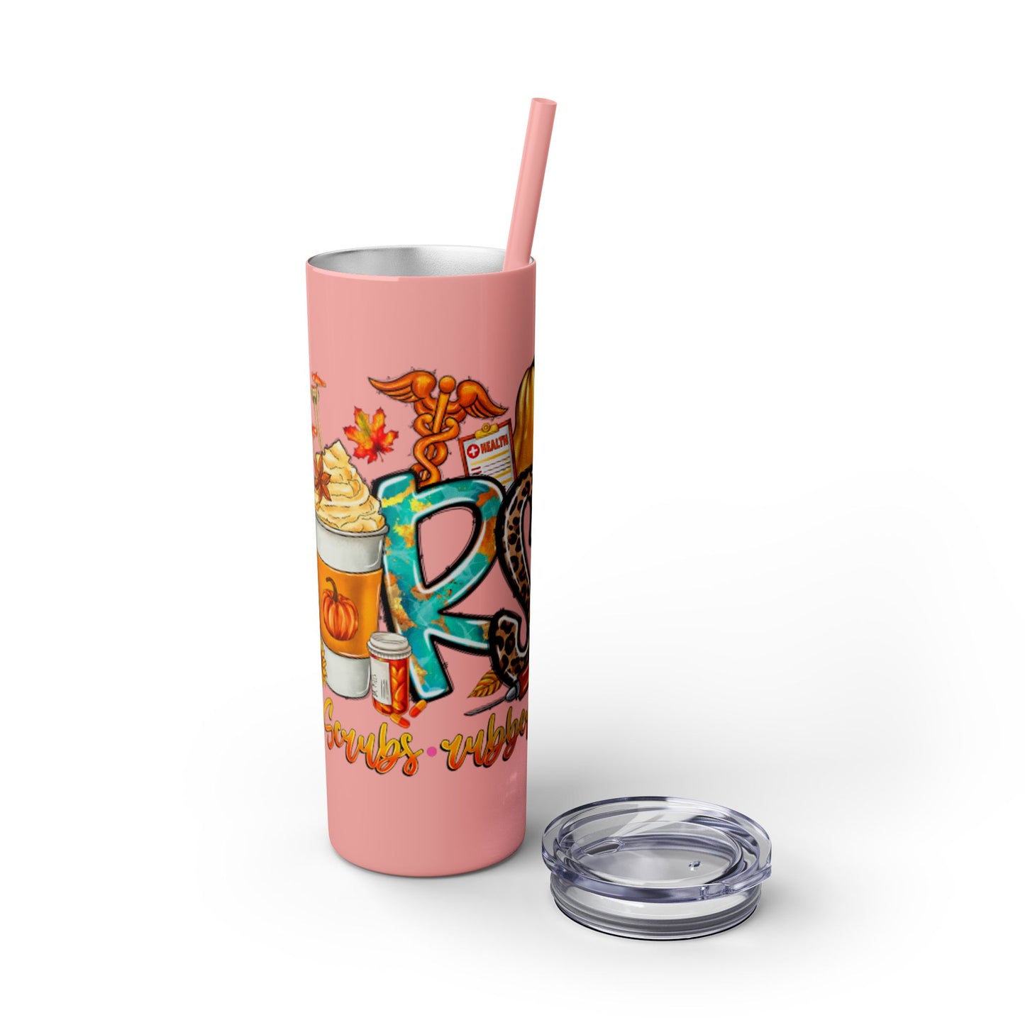 Fall Nurse Skinny Tumbler with Straw, 20oz