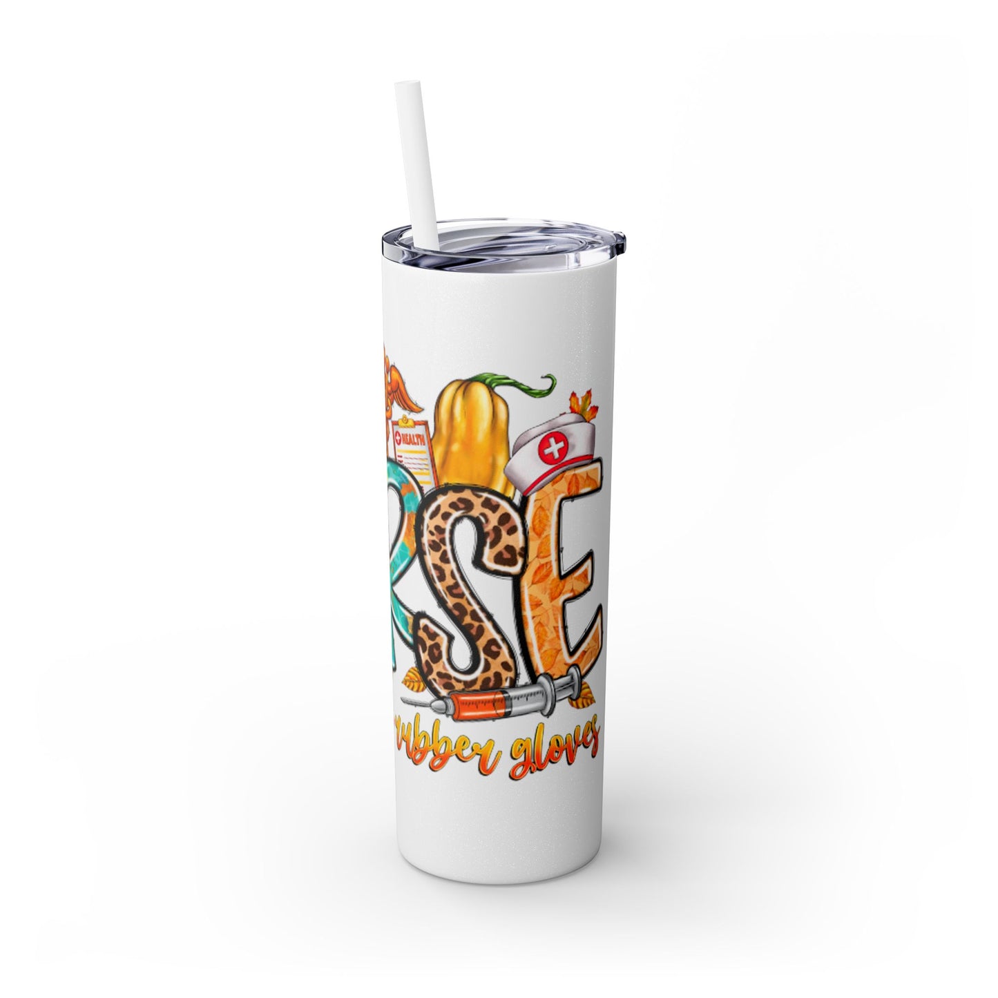 Fall Nurse Skinny Tumbler with Straw, 20oz